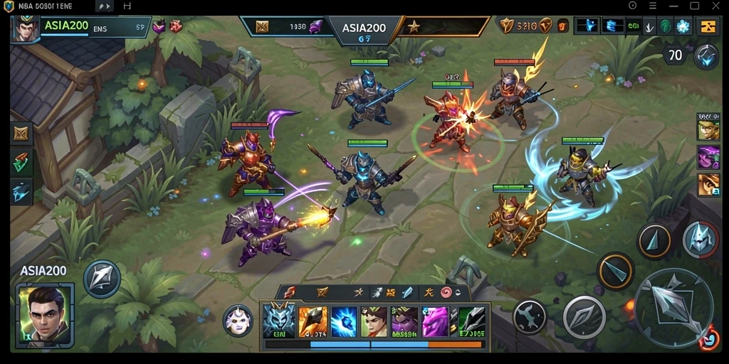 Tampilan gameplay ASIA200 yang menegangkan dalam pertempuran MOBA.