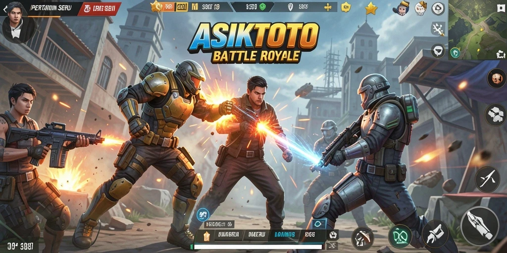 Screenshot utama ASIKTOTO menampilkan pertarungan seru dalam arena Battle Royale.