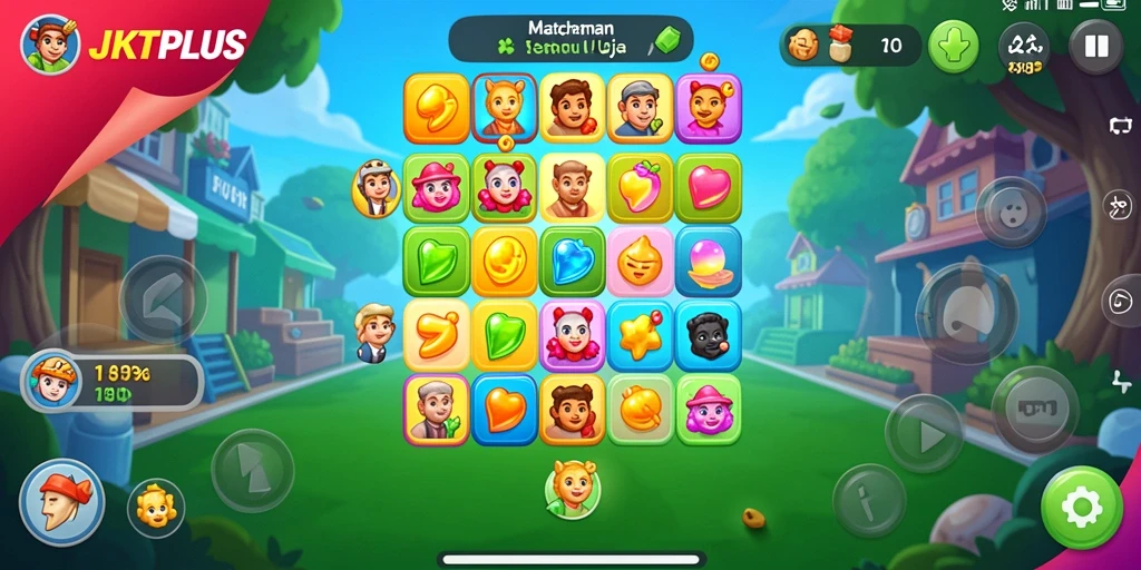 Screenshot JKTPLUS menampilkan gameplay Match-3 yang menantang dan berwarna.