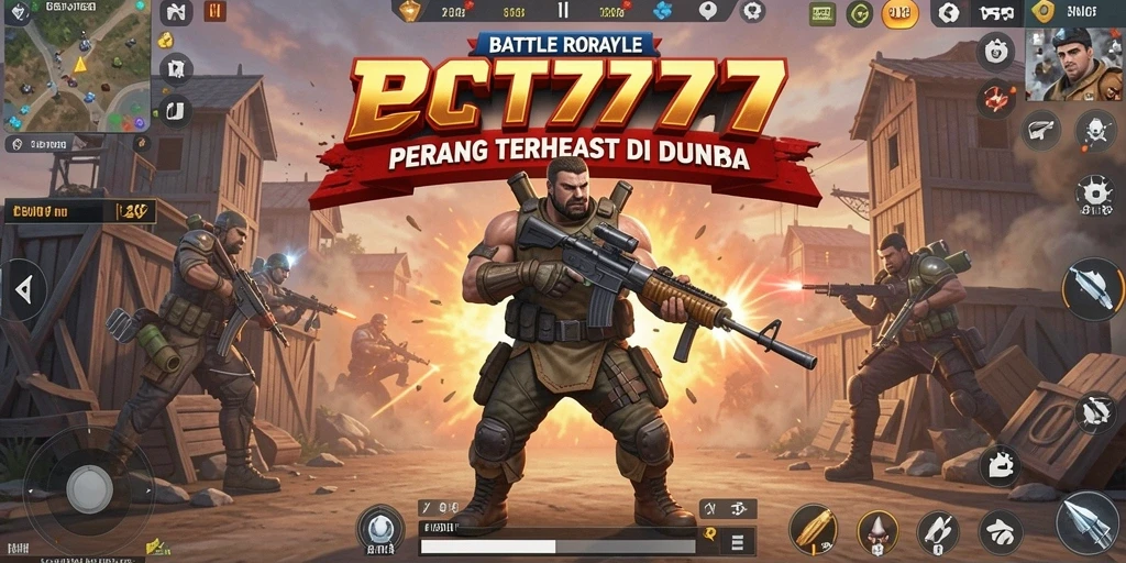 Screenshot utama menampilkan aksi seru dalam pertandingan Battle Royale.