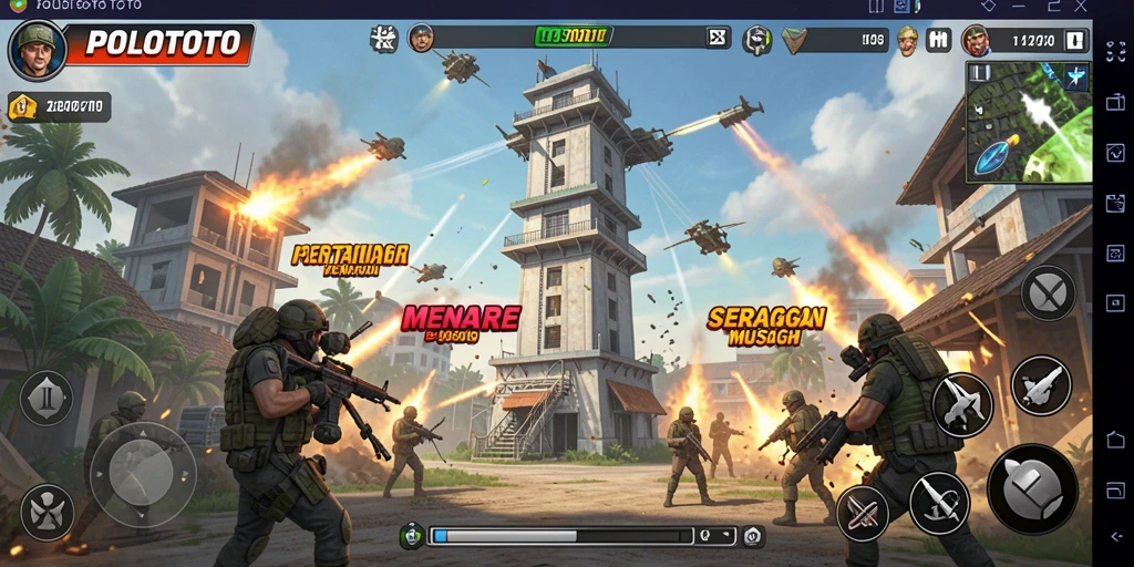 Gameplay seru POLOTOTO dengan menara yang strategis dan musuh yang menantang.